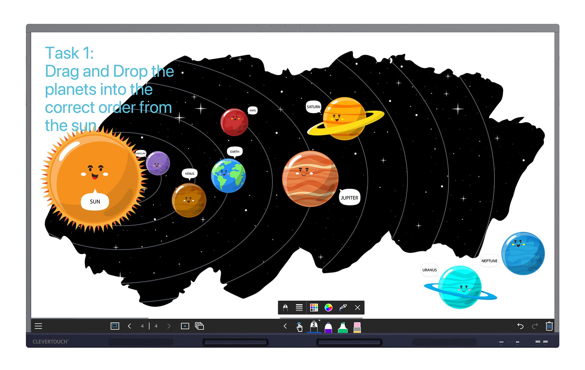 Clevertouch IMPACT Max2 Multitouchdisplay Lynx Whiteboard Präsentation über Planeten