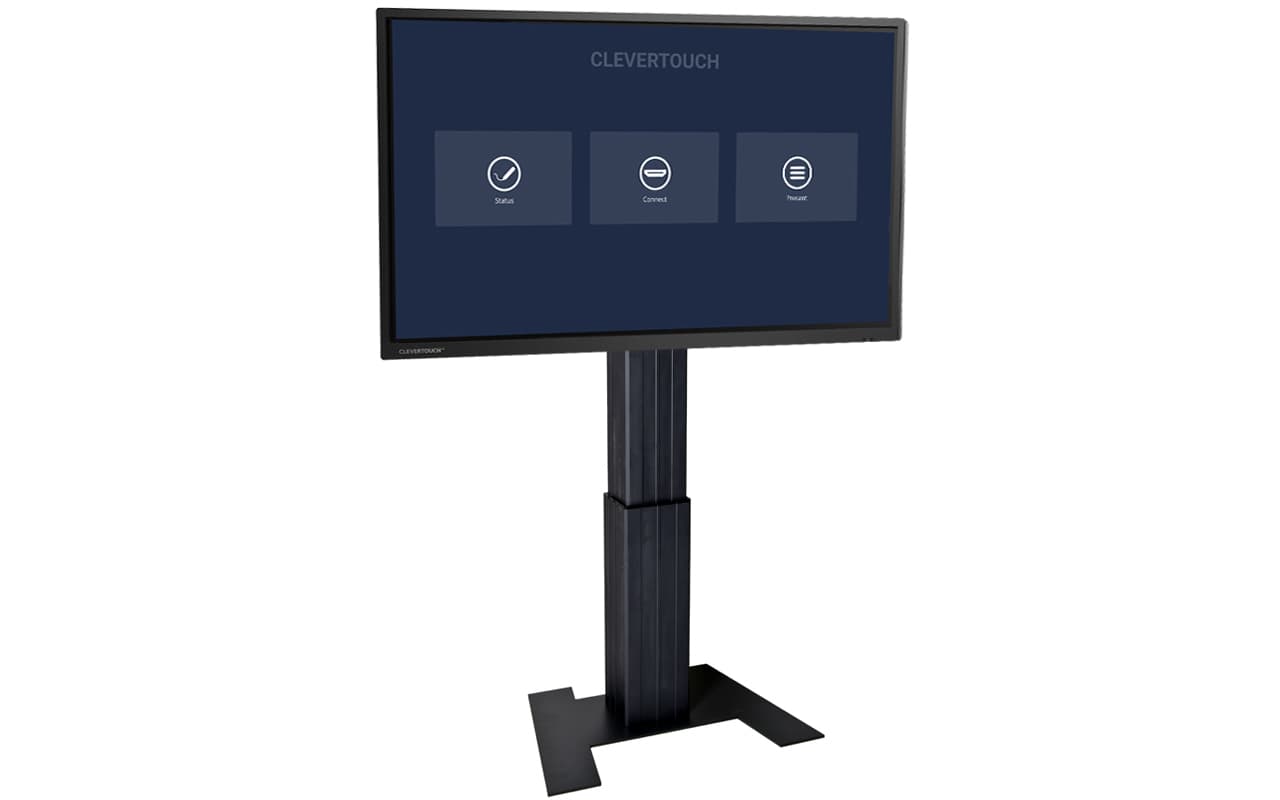 Vega ST200 P elektrische, freistehende Höhenverstellung mit Bodenplatte in schwarz mit einem Clevertouch interaktiven Multitouch Display UX Pro
